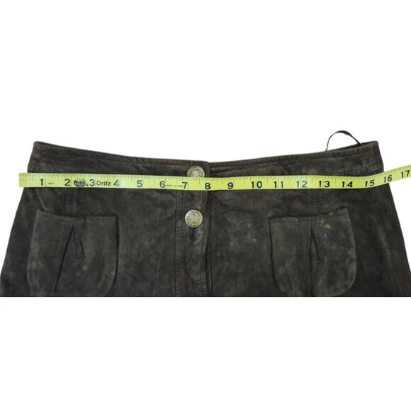 LOFT Brown Suede Button Front Skirt High Waist Ruffle Hem Flap Pockets Boho 8 - Picture 10 of 11